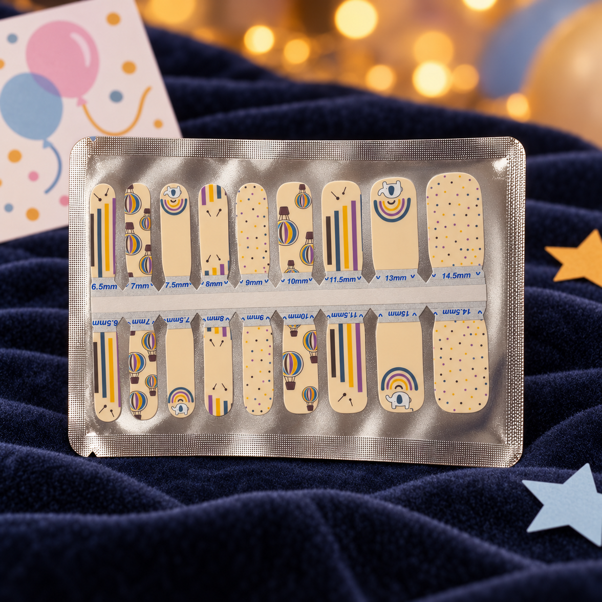 Kids Beige Rainbow Balloon Nail Wraps