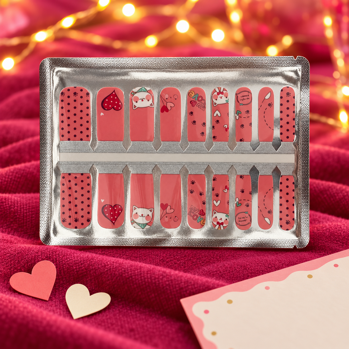 Kids Coral Kitty Heart Nail Wraps