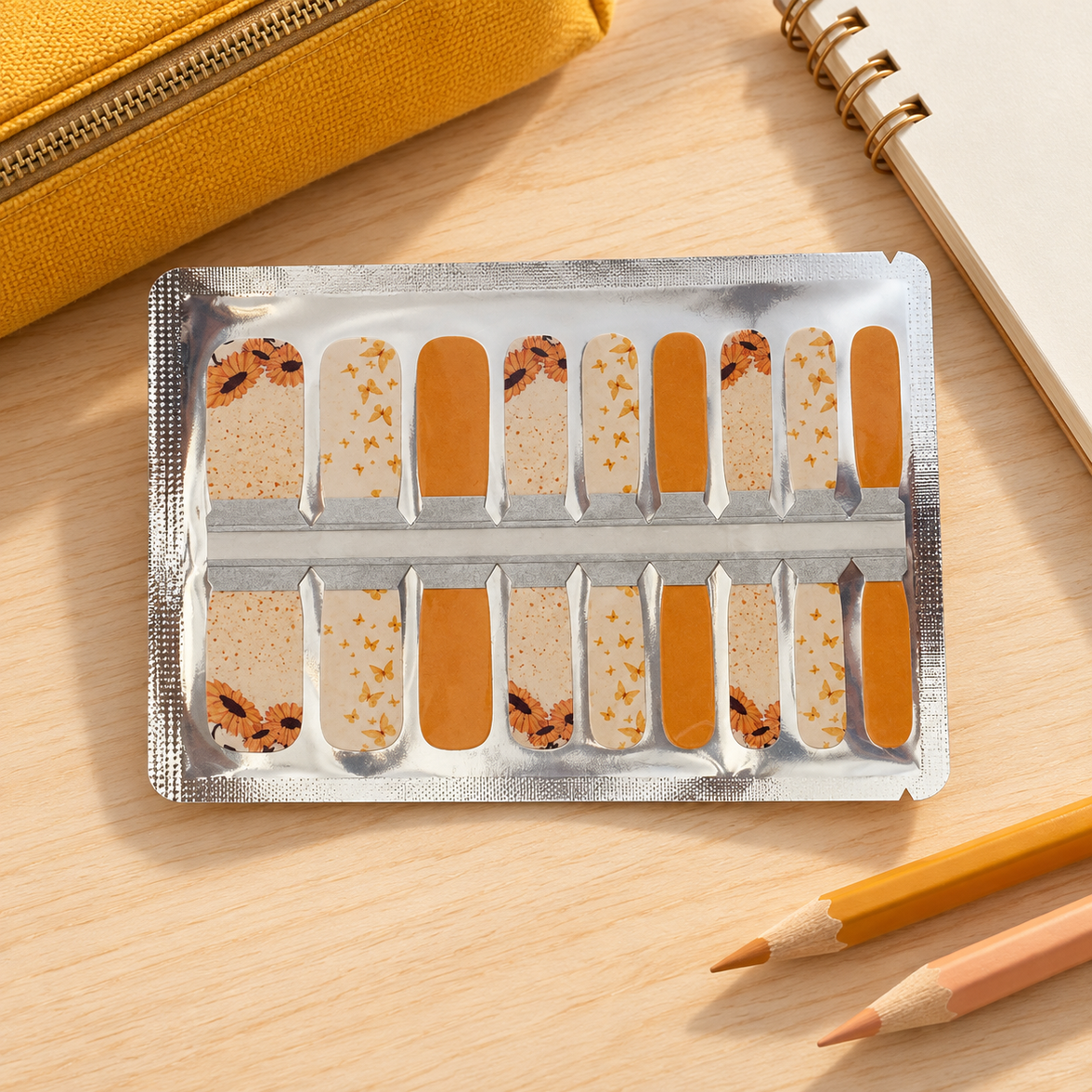 Orange Sunflower Butterfly Nail Wraps