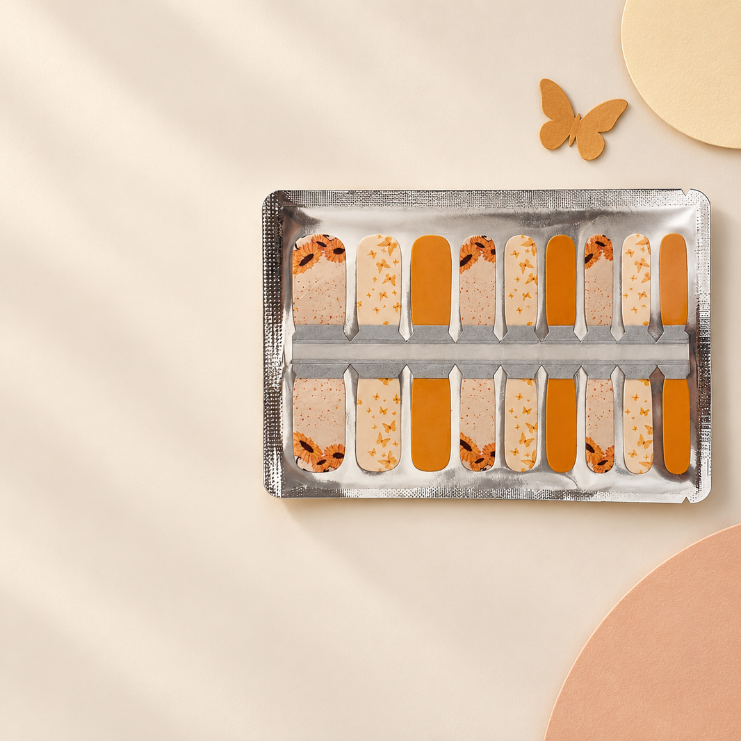 Orange Sunflower Butterfly Nail Wraps