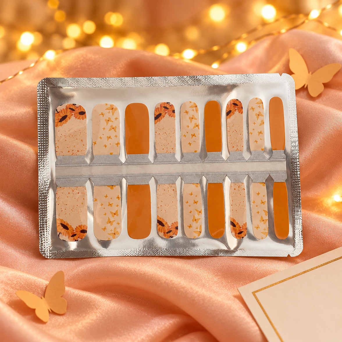 Orange Sunflower Butterfly Nail Wraps