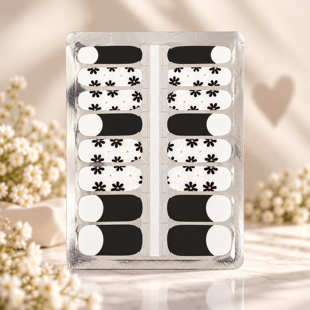 Black And White Floral French Tip Nail Wraps