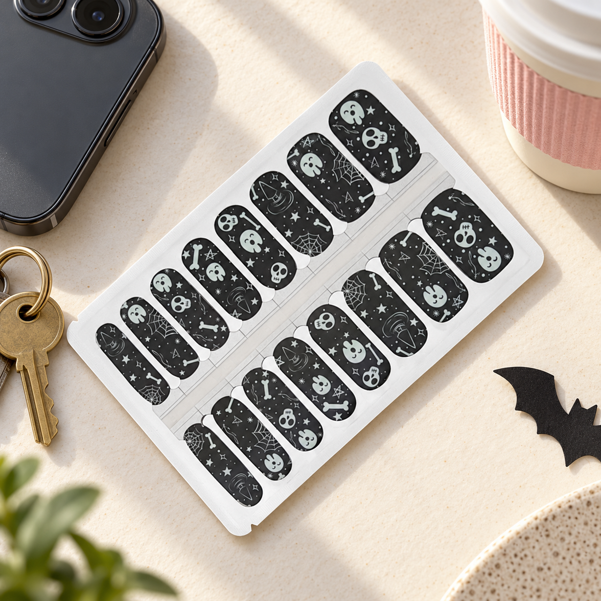 Black Skulls & Ghosts Halloween Nail Wraps