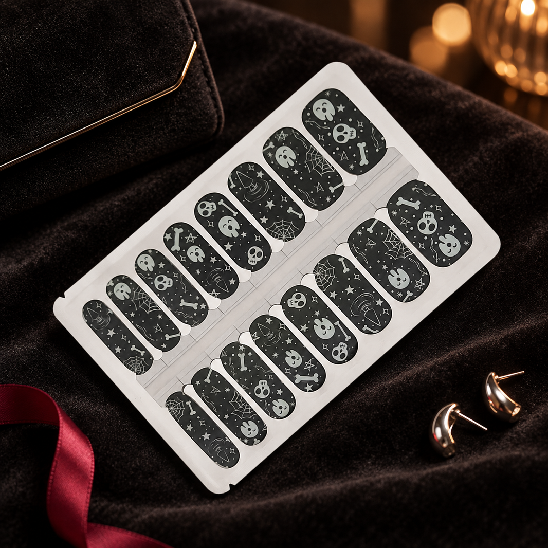 Black Skulls & Ghosts Halloween Nail Wraps