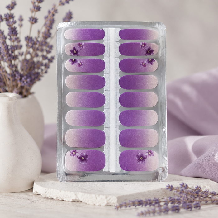 Lavender Bloom purple floral ombré nail wraps with soft shimmer
