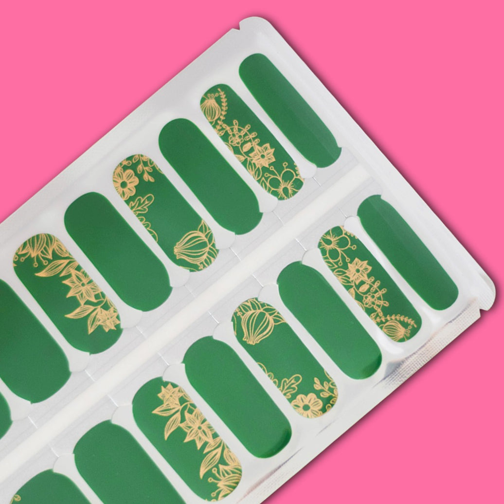 Emerald Gold Garden Nail Wraps