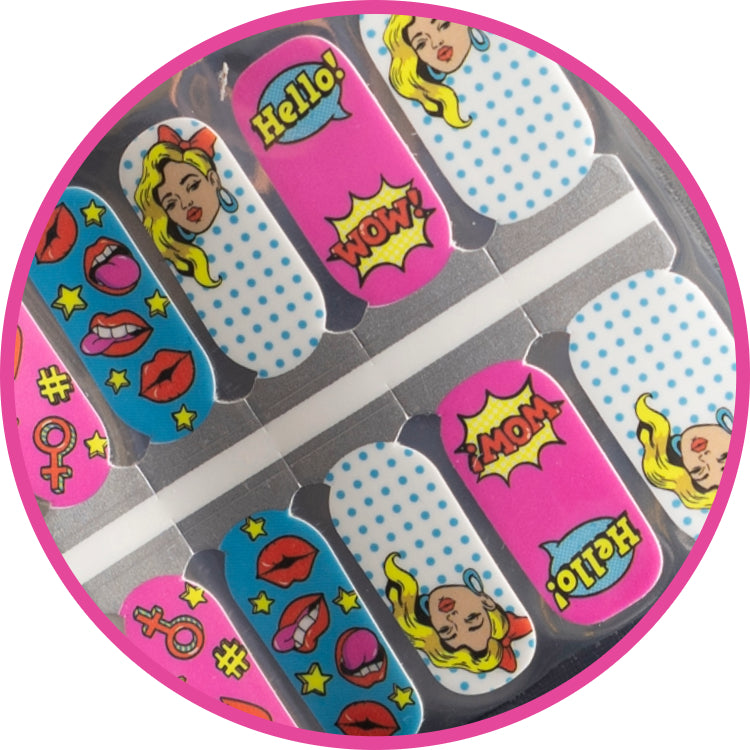 Pink Yellow Blue Polka Dot Pop Art Unisex Nailwrap Set Medium Adult