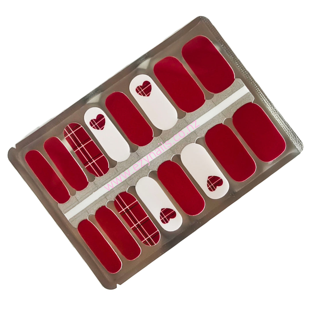 Scarlet Plaid Heart Nail wraps