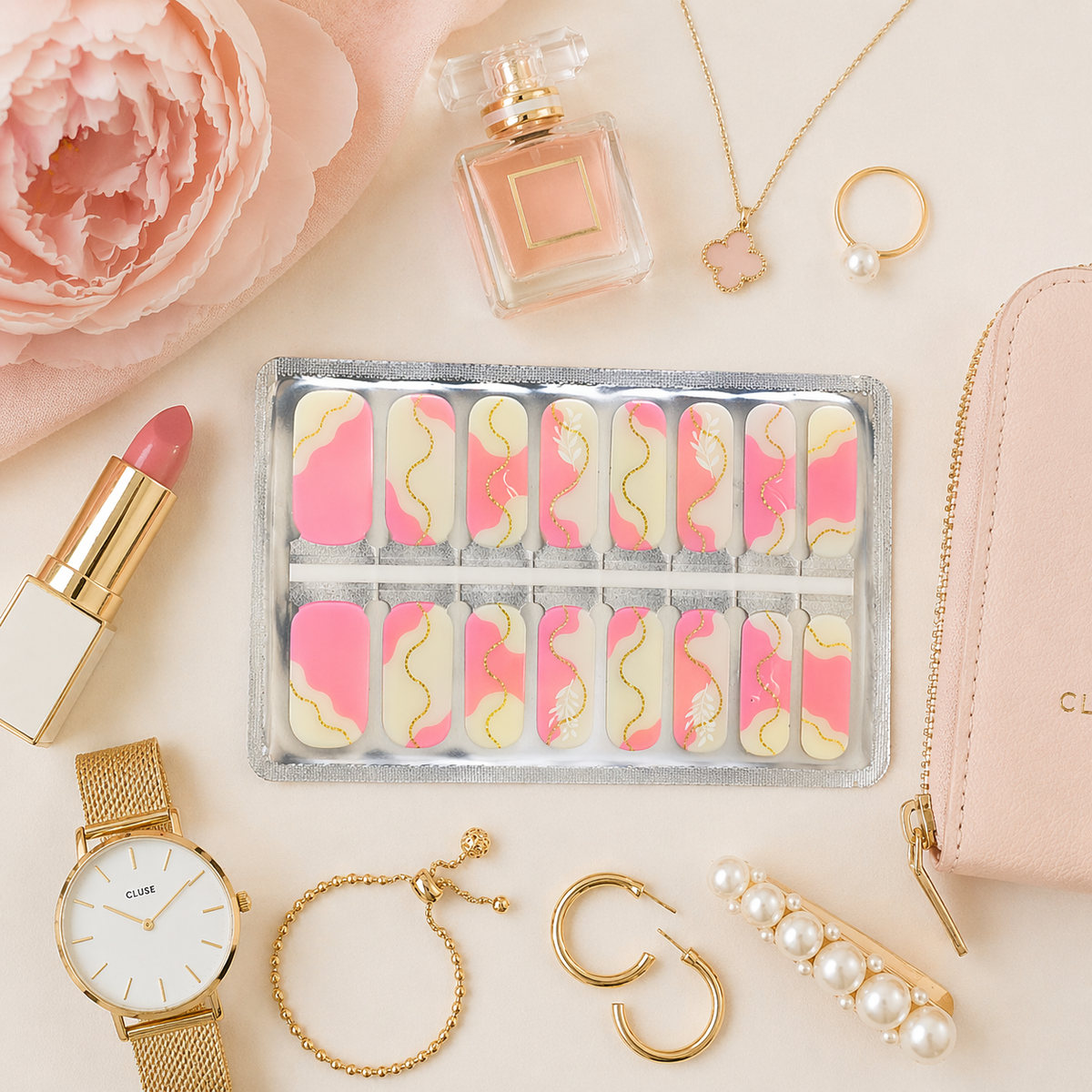 Pretty Pink and Gold Minimalist Nailwraps