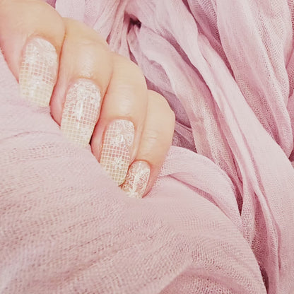 Pink Floral Silver Lace Nailwrap Set