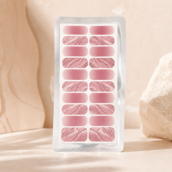 Rose Quartz pink marble 20 nail wraps with glitter and wider size options